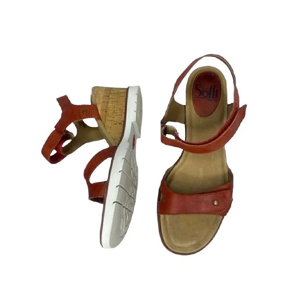 Sofft Cyndy Leather Cork Wedge Sandals Size 7.5M